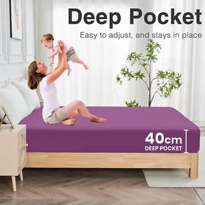 16" Deep Fitted Sheet Elastic Corners Mattress Bed Sheets Twin Full Queen King - Picture 1 of 43