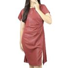 Shiny Red Silk Short Dress with Vent Sleeves. A-Line, Front Slit Formal Sack.