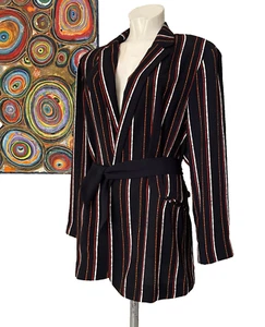 M&S Collection - Striped Jacket With Belt Tie - Navy Mix - Polyester UK 20 EU 48 - Picture 1 of 6