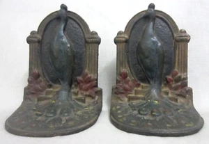 Jugendstil Gusseisen Pfau Buchstützen 5,5 x 4 Zoll 1930er Jahre (S4) - Bild 1 von 7