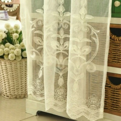 French Embroidery Flower Net Curtain Pelmet Tulle Voile Window Panel Drape Solid - Image 1 of 4