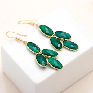 Lab Created Emerald Dangle Earring Handmade 925 Sterling Silver Jewelry For Gift - Picture 1 of 4