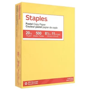 Staples Pastel 30% Recycled Color Copy Paper 20 lbs. 8.5" x 11" Canary 500/Ream - Picture 1 of 5
