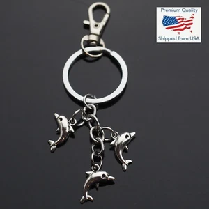 Three Charms Dolphin Pendant Keychain Clip Key Chain Ocean Sea Whale Lover Gift - Picture 1 of 6