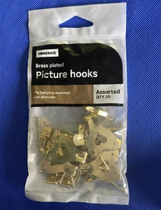 NEW 20 x Assorted Brass Plated Picture Hooks - Picture 1 of 2
