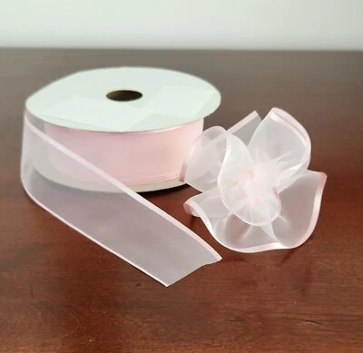 1 1/2" Sheer Pull Bow Ribbon with Satin Edge in Pink or White (36 yards) - Image 1 of 4