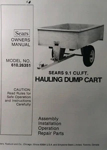 Sears Craftsman Lawn Garden Tractor 9.1cu Hauling Dump Cart Owner & Parts Manual - Picture 1 of 5