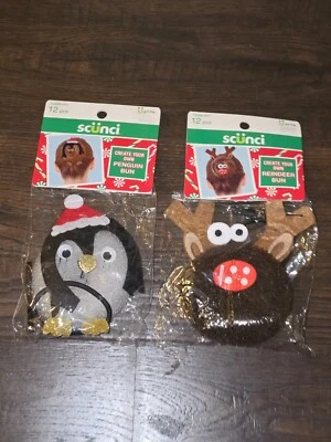 Moño de pelo de vacaciones Scunci Joy diseño de acebo de reno y pingüino Foto 1 de 4