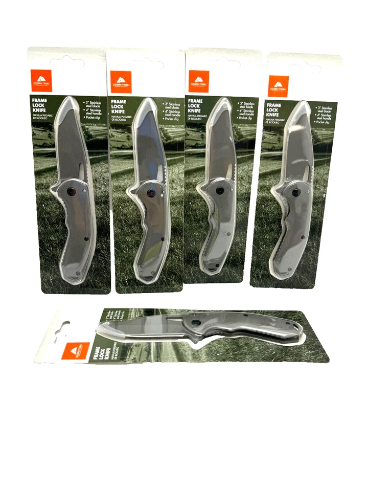 X1 Ozark Trail Frame Lock Knife 3" Stainless Steel Blade Pocket Clip 4"