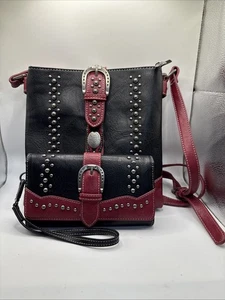 Concealed Carry Purse Montana West Shoulder Bag +Wallet Set Black/burgundy NWOT - Picture 1 of 10