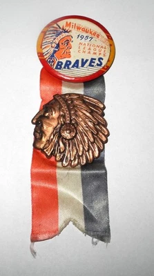 RARE 1957 Baseball Milwaukee Braves World Series National League Champions Pin - Image 1 of 3