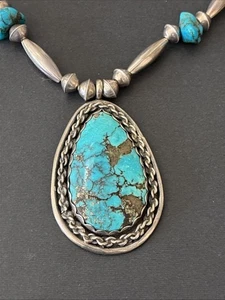 Collar colgante turquesa perlas navajo nativas americanas de plata esterlina firmado - Imagen 1 de 14