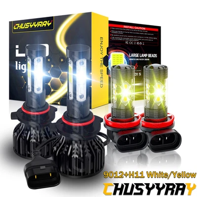 4pc LED Headlight High/Low + Fog Bulbs For Buick Envision 2019-2016 White/Yellow - Image 1 of 4