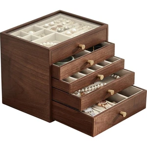 Schwarz Nussbaum Holz Schmuckkästchen Damen Groß 5 Ebenen Schublade Organizer Box mit... - Bild 1 von 7