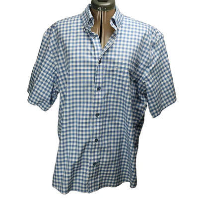 Cabela's 100% Cotton Plaid Button Down Shirt Short Sleeve Blue White L - Image 1 of 4