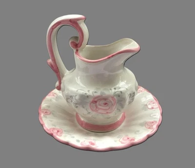 VESTAL   HAND PAINTED   JUG AND SAUCER - Image 1 of 4
