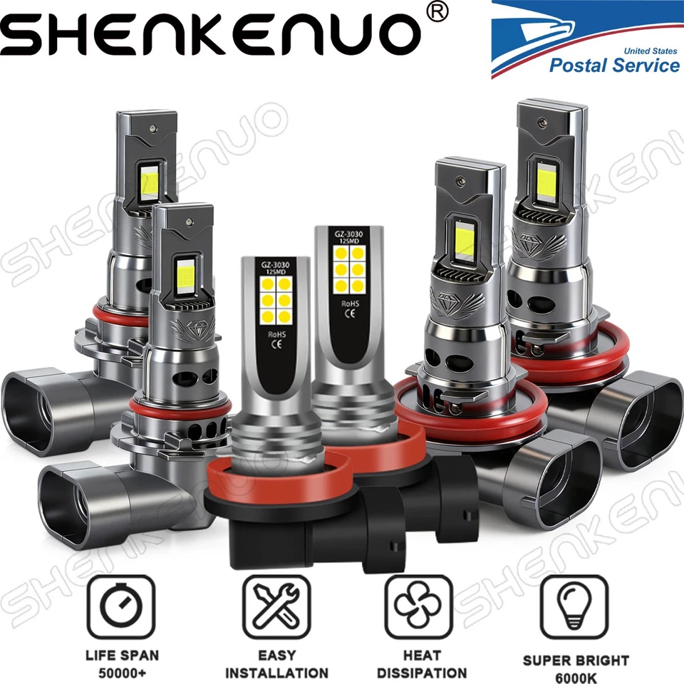 9005+H11+H11 LED Headlights+Fog Light Bulbs Kit 6000K White For 2021 Honda CR-V - Image 1 of 4