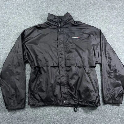 复古 Speedo 男式夹克大号黑色全拉链尼龙运动系统通风帽 — 第 1/4 张图片