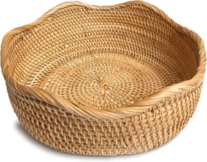 Cesti per pane in rattan fatti a mano rotondi in vimini servizio frutta ciotole, naturale - Foto 1 di 5