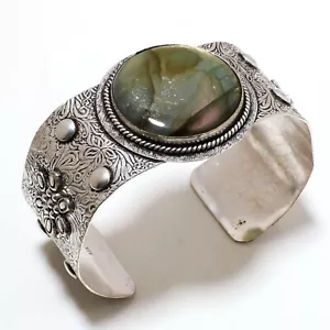 925 Sterling Silver Natural Labradorite Gemstone Cuff Bracelet Jewelry Adjust. - Picture 1 of 3