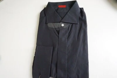 Camisa de vestir Isaia 100 % algodón liso azul marino cuello extendido talla 18 TOTALMENTE NUEVA Foto 1 de 4