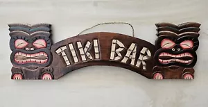 WOOD CARVED TIKI BAR PARADISE SIGN HAWAIIAN HOME DECOR TROPICAL - Picture 1 of 7