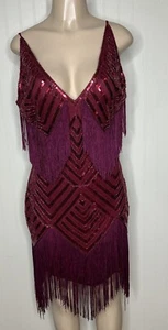 Flapper Style Gatsby Roaring 20s Sequin Fringe Dress L Cosplay Costume - Picture 1 of 7