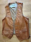Vtg 80/90's Schott NYC Vest Men Small Brown Leather Button Rodeo Western USA
