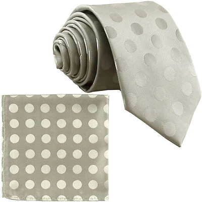 Nueva corbata y pañuelo ajustados de polietileno para hombre Q lunares plateados boda formal Foto 1 de 3