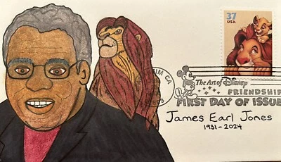 James Earl Jones Tribute RIP 2004 Lion King FDC Hand Drawn Painted Cachet - Image 1 of 2