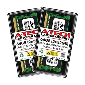 A-Tech 64GB (2x32GB) DDR4 3200 MHz SODIMM PC4-25600 (PC4-3200AA) CL22 2Rx8 No... - Picture 1 of 7