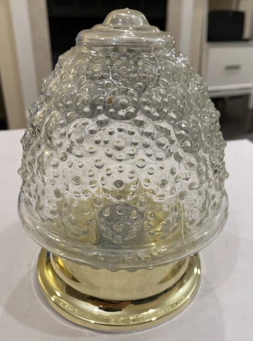 Vintage Acorn Light Fixture 8" Clear Glass Shade Metal Bathroom Globe Floral Cover