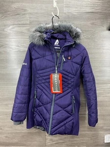 ActionHeat 5V Womens Heated Long Puffer Jacket w/Hood Indigo Purple Sz Medium - Picture 1 of 5