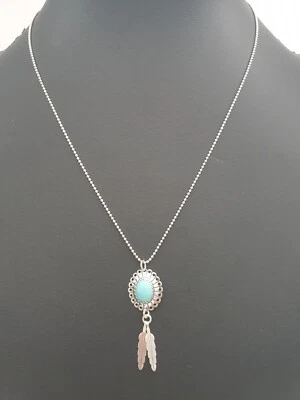 925 Argento Catena & 925 Ciondolo IN Argento con Turchese Ricoperto/47,0cm/4,0g - Immagine 1 di 3