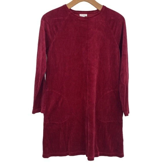 Vestido camisero túnica J. Jill Pure Jill para mujer talla mediana rojo carmesí terciopelo vacaciones Foto 1 de 4