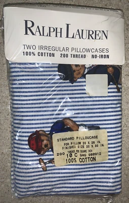 Ralph Lauren Two Irregular Pillowcases - Polo Teddy Bear - For Pillow 20x26 in - Image 1 of 3