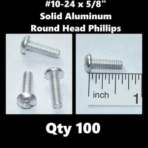 Solid Aluminum #10-24 x 5/8" Machine Screws Round Head Combo Screws (Qty 100) - Picture 1 of 3