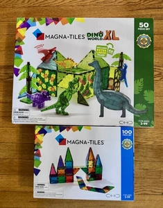MAGNA-TILES Classic 100-Piece Magnetic Construction Set and Dinoworld XL - Picture 1 of 1