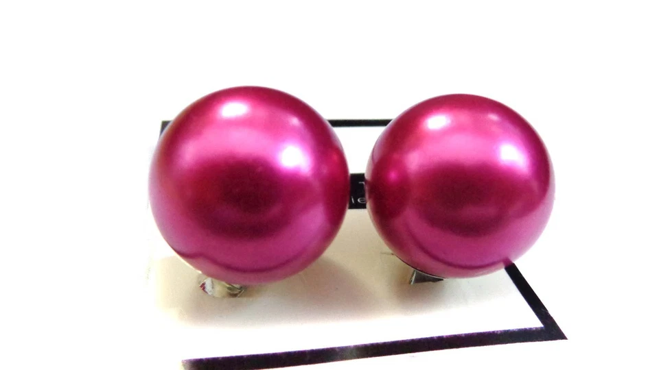 PENDIENTE CLIP GRANDE ROSA BOLA PERLA PENDIENTES TONO DORADO RESPALDO 1 PULGADA Foto 1 de 1