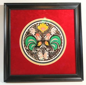 Sztuka Lowicka Large Polish Cut Paper Roosters Framed 19" x 19" c.1998, OBO - Picture 1 of 6