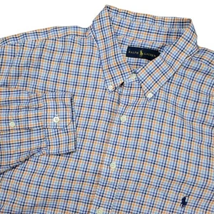 Ralph Lauren Button Down Shirt Mens 3XLT Tall Blue Orange Plaid Long Sleeve Pony - Picture 1 of 9