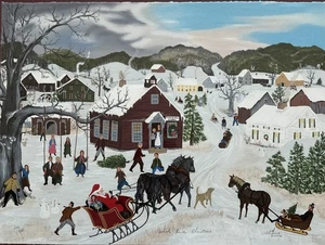 Will Moses Schulhaus Weihnachten Serigrafie auf Papier 249/450 individuell gerahmt selten - Bild 1 von 12