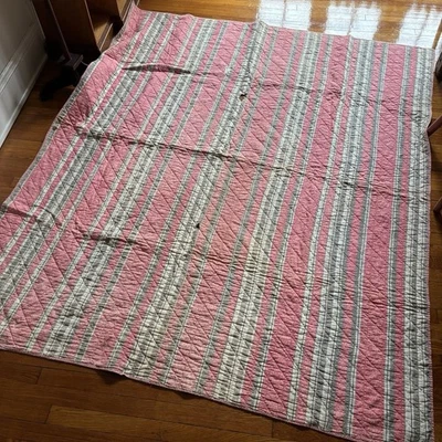 Antique Red Calico Bar Pattern Quilt HOLES Cutter As Is Flaws 1900s - Image 1 of 4