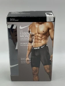 Nike Essential Micro Long Leg Boxer Briefs 3 Pack Men’s Large Black – New - Picture 1 of 6