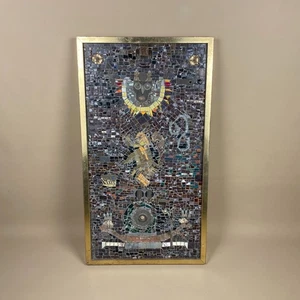 Unique Mosaic Framed Artwork Ceramic Pieces Hand Crafted Tribal Face Gold Frame - Picture 1 of 14