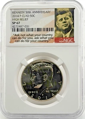 2014-P Clad Kennedy Half Dollar SP67 High Relief NGC - Image 1 of 2