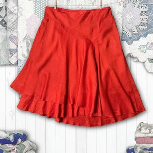 Ralph Lauren LRL Red Linen Hankercheif Hem Flared Asymmetrical Y2K Midi Skirt XL - Foto 1 di 12