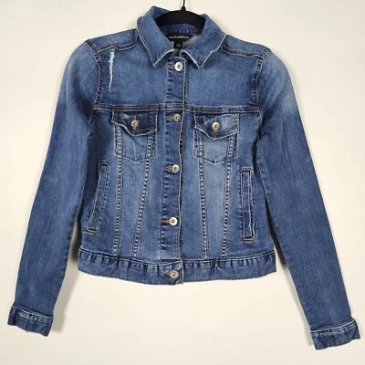 Rock & Republic Distressed Womens XS Long Sleeve Blue Button Denim Jean Jacket - Image 1 of 4