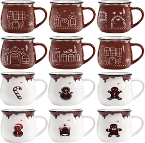 12 Pieces Christmas Gingerbread Mugs Set, 12 Oz Coffee Ceramic Cup for Holiday H - Picture 1 of 6