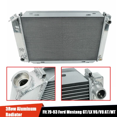Racing Radiator 3 Row Full Aluminum For 1979-1993 Ford Mustang GT/LX V6/V8 AT/MT Foto 1 de 4